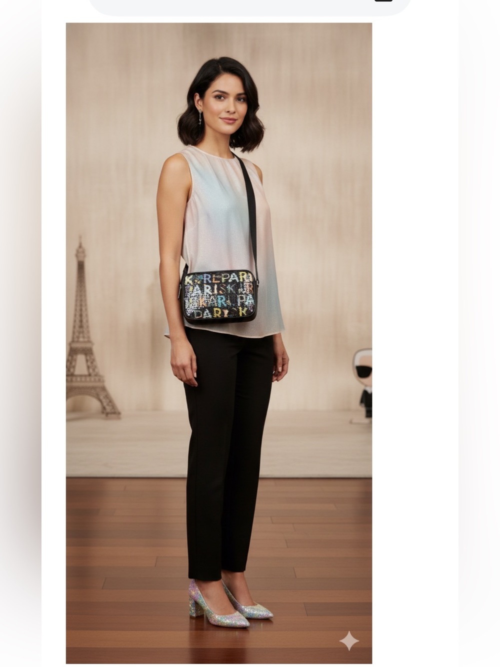 NWT Karl Lagerfeld Paris Maybelle Sequin Crossbody Bag Black Rainbow $248
